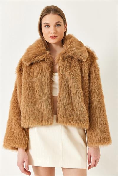 Yakalı Suni Kürklü Astarlı Mont 38120 60251969 - Taba