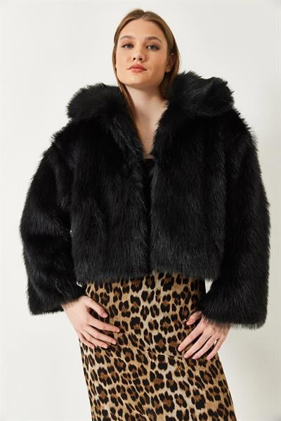 Yakalı Suni Kürklü Astarlı Mont 38120 60251969 - Siyah