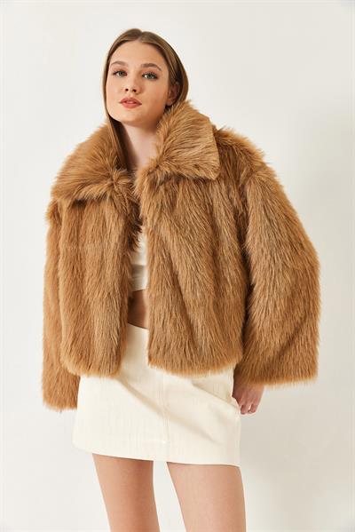 Yakalı Suni Kürklü Astarlı Mont 38120 60251969 - Taba