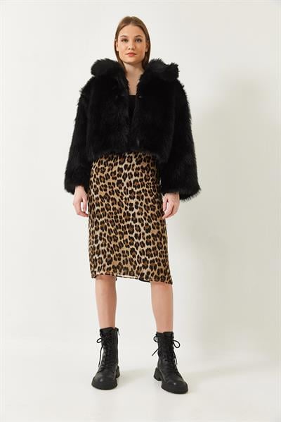 Yakalı Suni Kürklü Astarlı Mont 38120 60251969 - Siyah