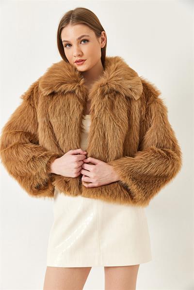 Yakalı Suni Kürklü Astarlı Mont 38120 60251969 - Taba