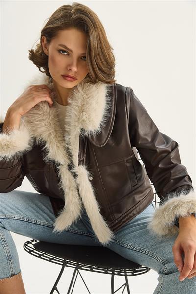 Yakası Ve Kolları Kürklü Suni Deri Ceket 2760 60261576 - Kahve