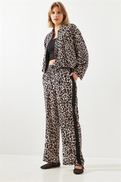 Kadın Yan Çizgili Leopar Jogger Pantolon MBMS015 60501015 - Leopar