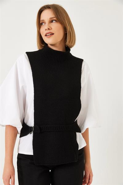 Kadın Yandan Bağlamalı Süveterli Gömlek 1000 60261317 - Beyaz-Siyah