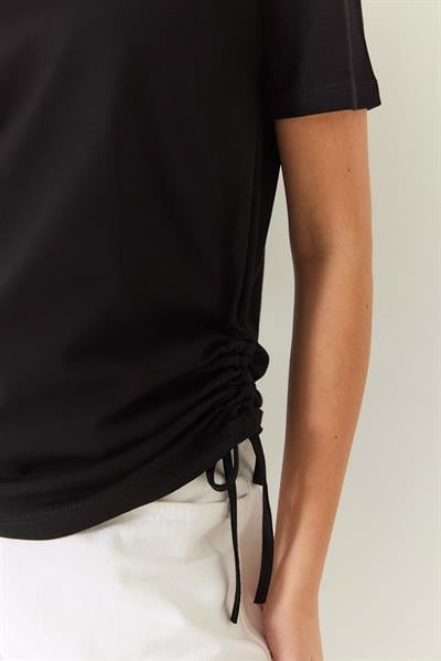 Kadın Yanları Büzgülü Basic Basic Tshirt 60602003 - Siyah