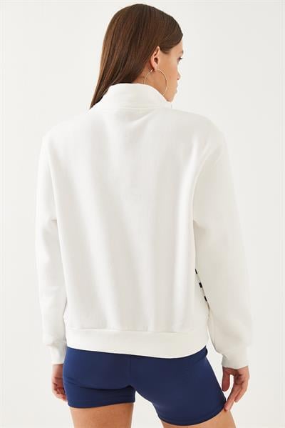 Kadın Yarım Fermuarlı Çizgili Sweatshirt 60351005 - Beyaz