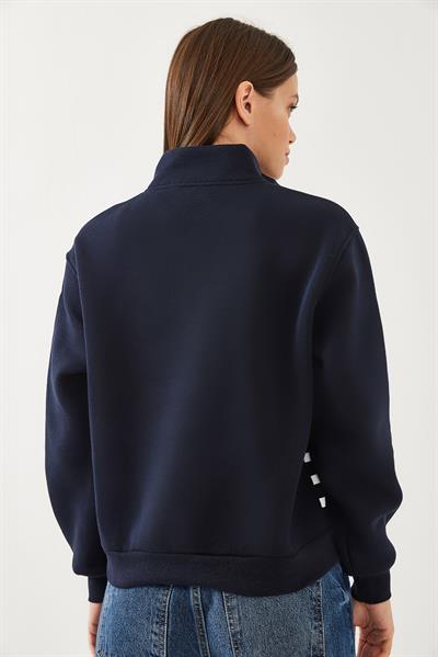 Kadın Yarım Fermuarlı Çizgili Sweatshirt 60351005 - Lacivert