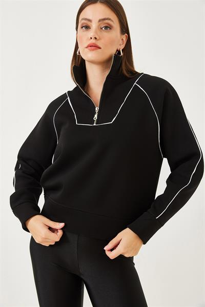 Kadın Yarım Fermuarlı Oversize Sweatshirt MB-5386 60251896 - Siyah