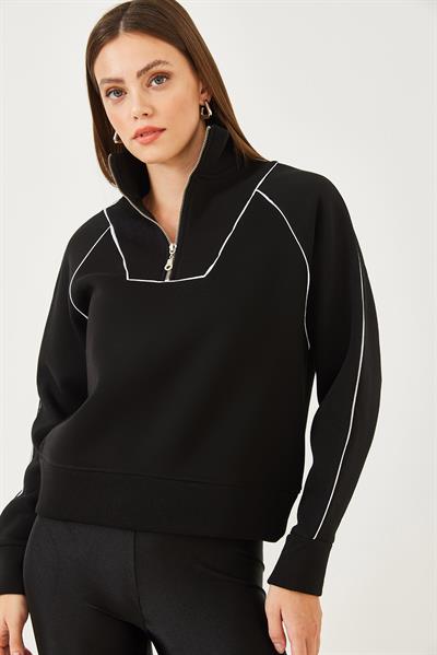Kadın Yarım Fermuarlı Oversize Sweatshirt MB-5386 60251896 - Siyah