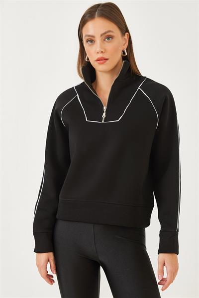 Kadın Yarım Fermuarlı Oversize Sweatshirt MB-5386 60251896 - Siyah