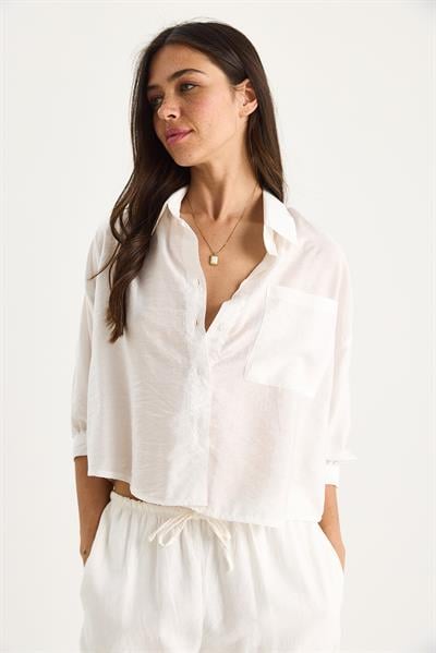 Kadın Yarım Kollu Tek Cep Detaylı Gömlek 60282013 - Beyaz