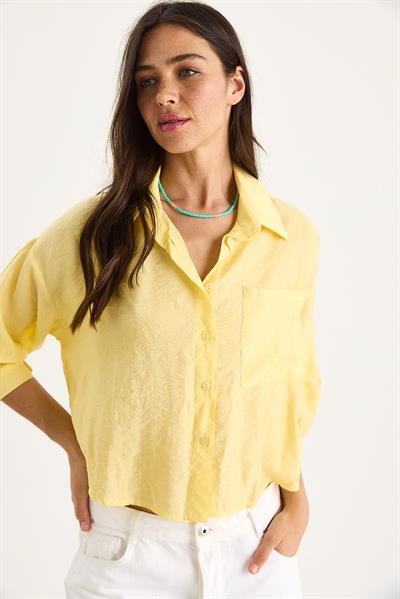 Kadın Yarım Kollu Tek Cep Detaylı Gömlek 60282013 - Sarı
