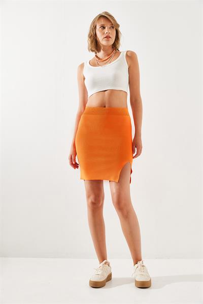 Kadın Yırtmaç Detaylı Basic Etek 20223058 - turuncu
