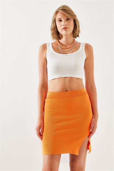 Kadın Yırtmaç Detaylı Basic Etek 20223058 - turuncu