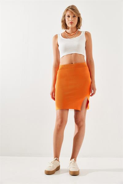 Kadın Yırtmaç Detaylı Basic Etek 20223058 - turuncu