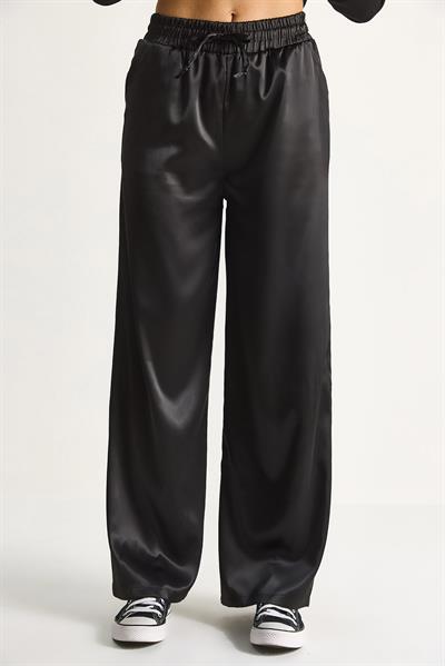 Kadın Yüksek Bel Beli Lastikli Saten Bol Paça Pantolon 4027 60284074 - Siyah
