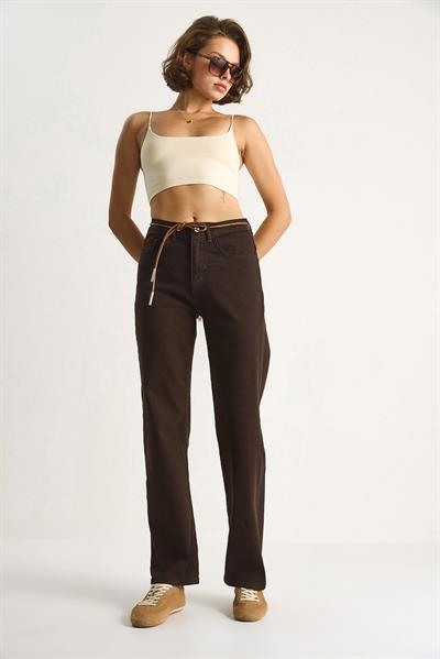 Kadın Yüksek Bel Denim Pantolon 5294 60264086 - Kahve