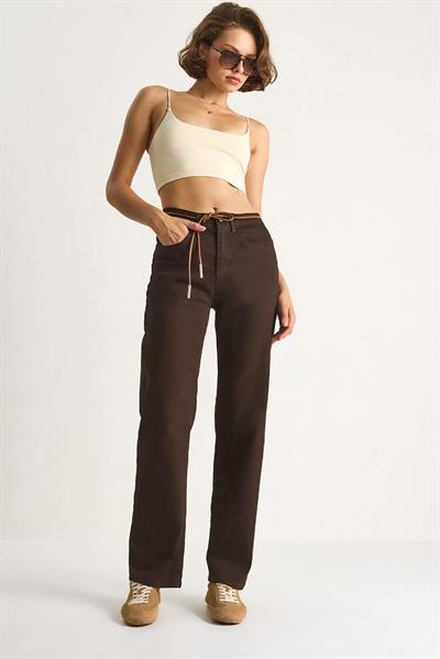 Kadın Yüksek Bel Denim Pantolon 5294 60264086 - Kahve