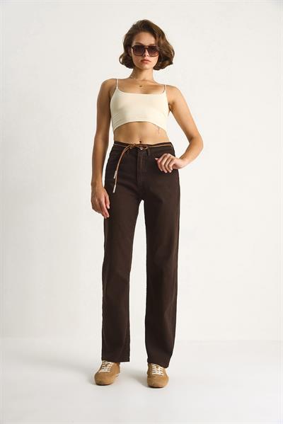 Kadın Yüksek Bel Denim Pantolon 5294 60264086 - Kahve