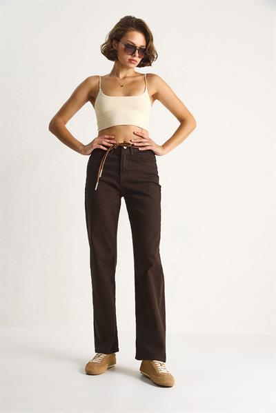 Kadın Yüksek Bel Denim Pantolon 5294 60264086 - Kahve