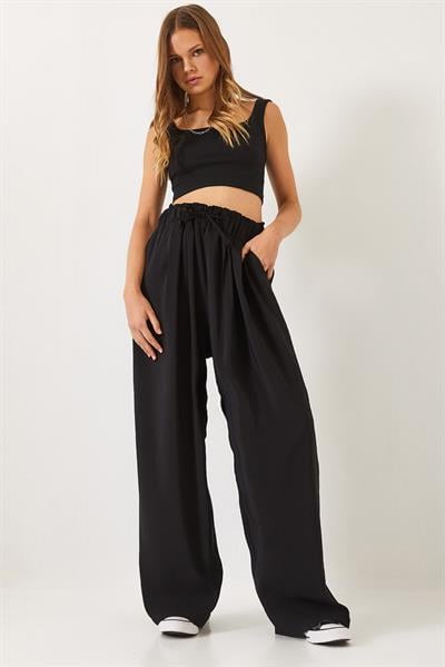 Yüksek Bel Geniş Lastikli Oversize Palazzo Pantolon 80165 60271071 - Siyah