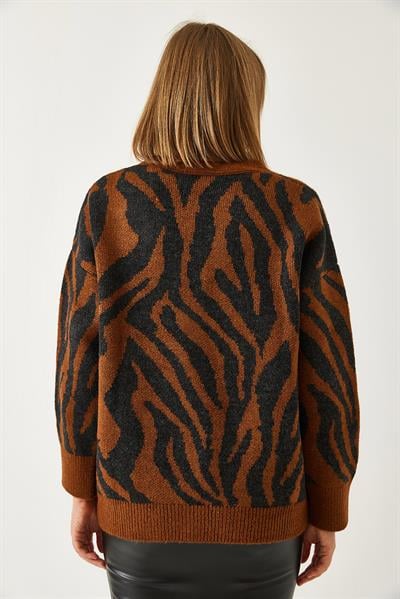 Zebra Desenli Triko Hırka 241119 60261228 - Taba