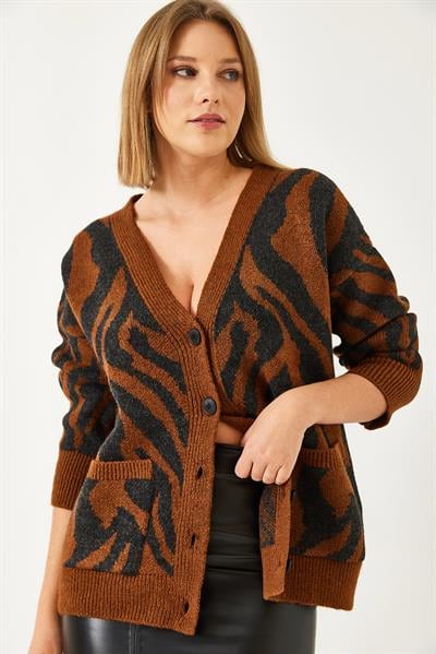 Zebra Desenli Triko Hırka 241119 60261228 - Taba