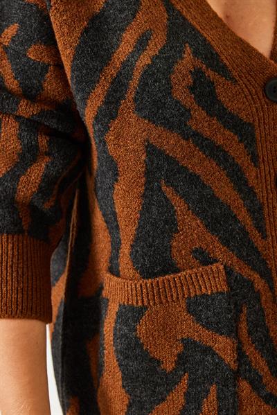 Zebra Desenli Triko Hırka 241119 60261228 - Taba