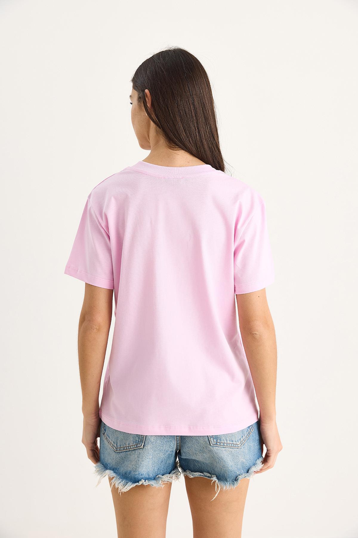 Kadın %100 Organik Pamuk Derin V Yakalı Comfort Fit T-Shirt 60602066 - Şeker Pembe · 5