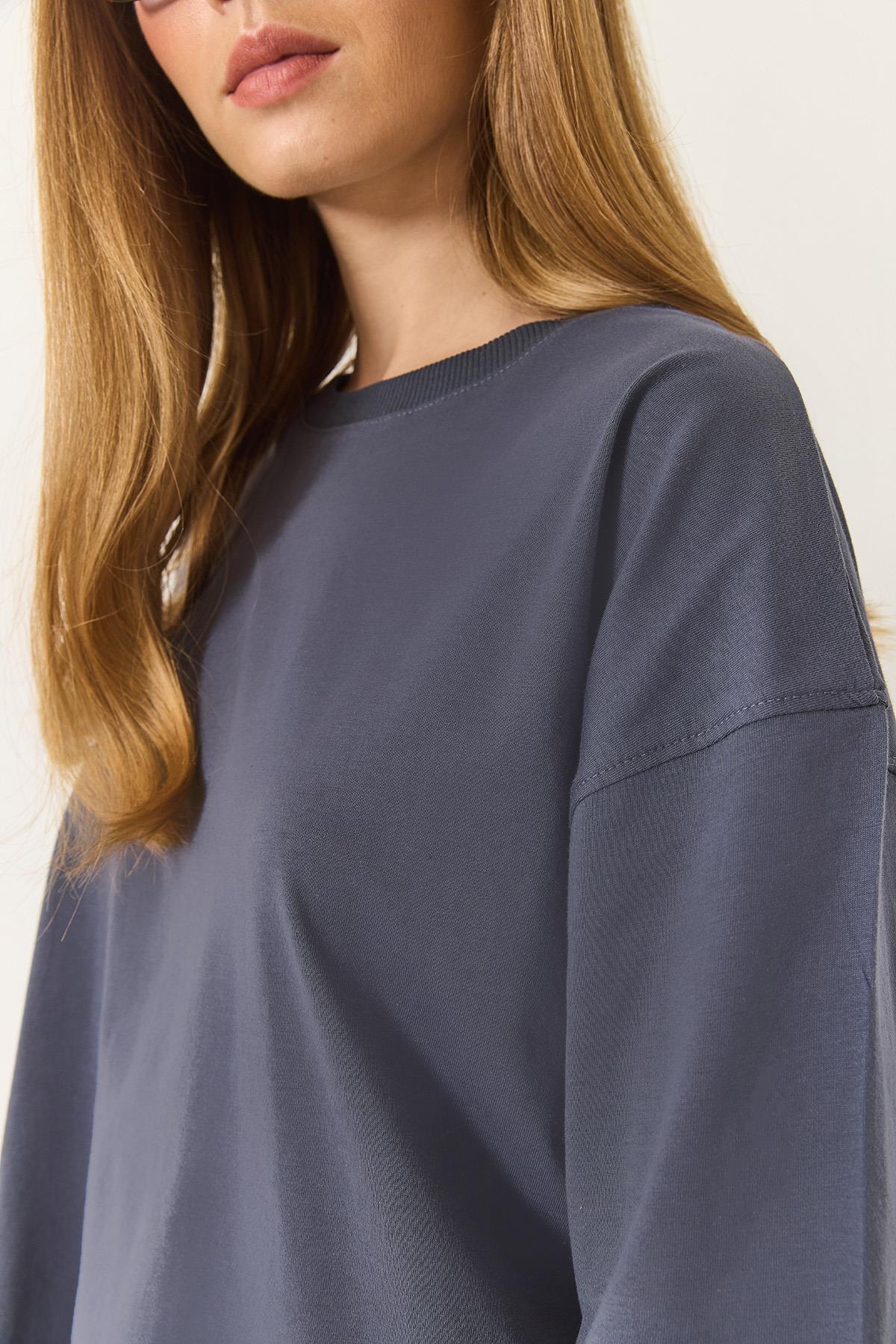Kadın %100 Organik Pamuk Relaxed Fit Yırtmaçlı Yuvarlak Yakalı T-Shirt 60602047 - Antrasit · 7