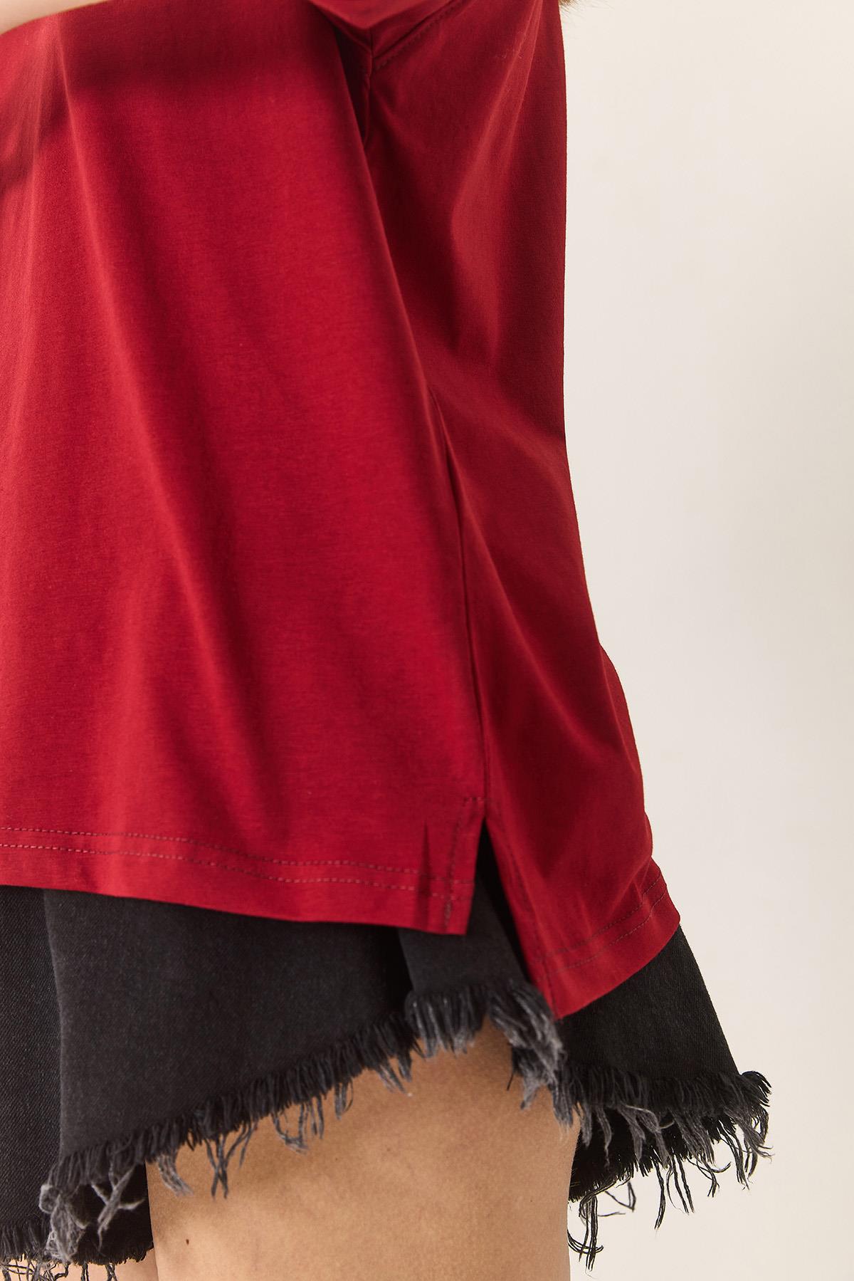 Kadın %100 Organik Pamuk Relaxed Fit Yırtmaçlı Yuvarlak Yakalı T-Shirt 60602047 - Bordo · 7