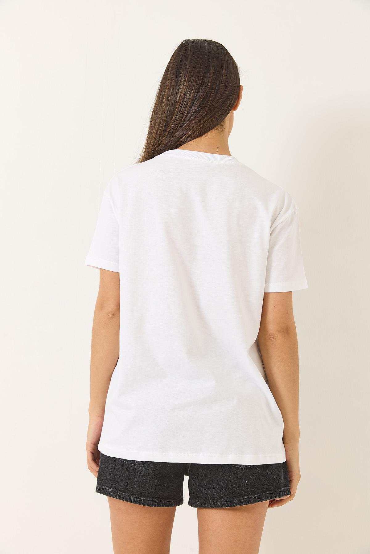 Kadın Aksesuarlı Kısa Kollu Pamuklu T-Shirt 60602041 - Beyaz · 5
