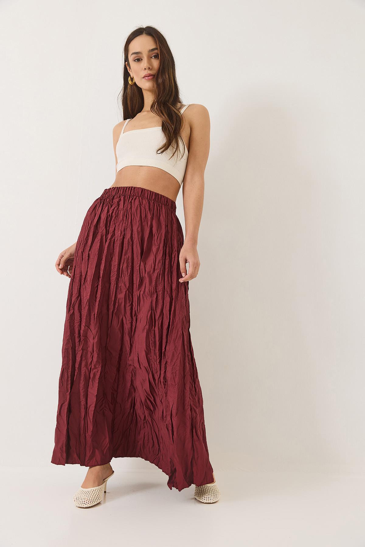 Kadın Beli Lastikli Crush Efektli Uzun Etek 60283112 - Bordo · 3