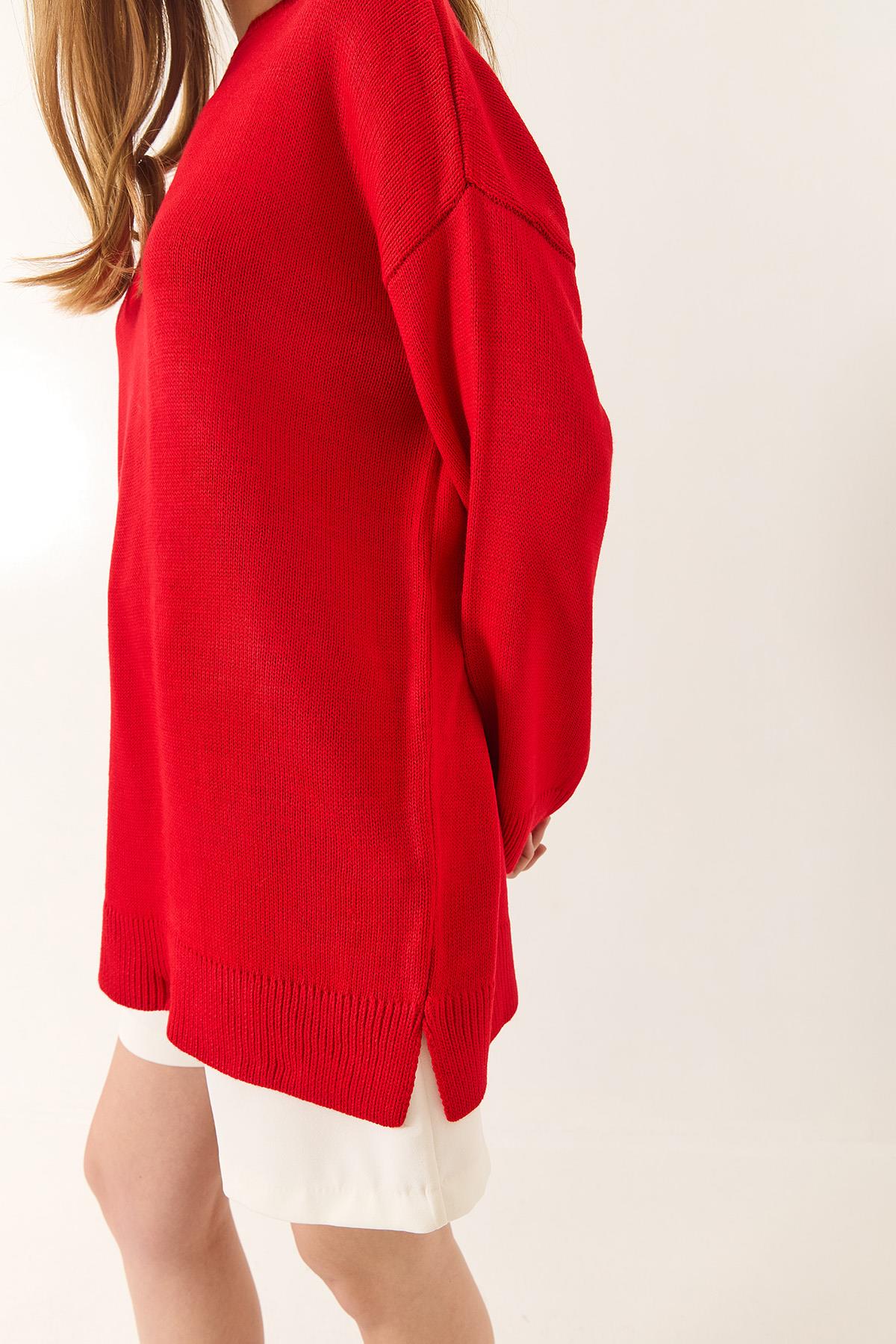 Kadın Bisiklet Yaka Oversize Uzun Kazak 60283235 - Kırmızı · 7