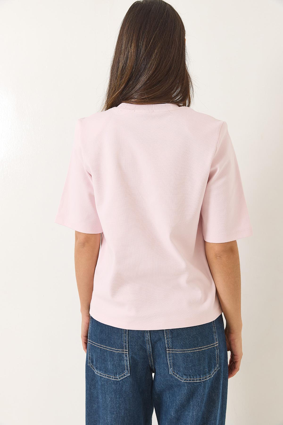Kadın Bisiklet Yaka Vatkalı Pamuklu Basic T-Shirt 241134 60283128 - Açık Pudra · 6