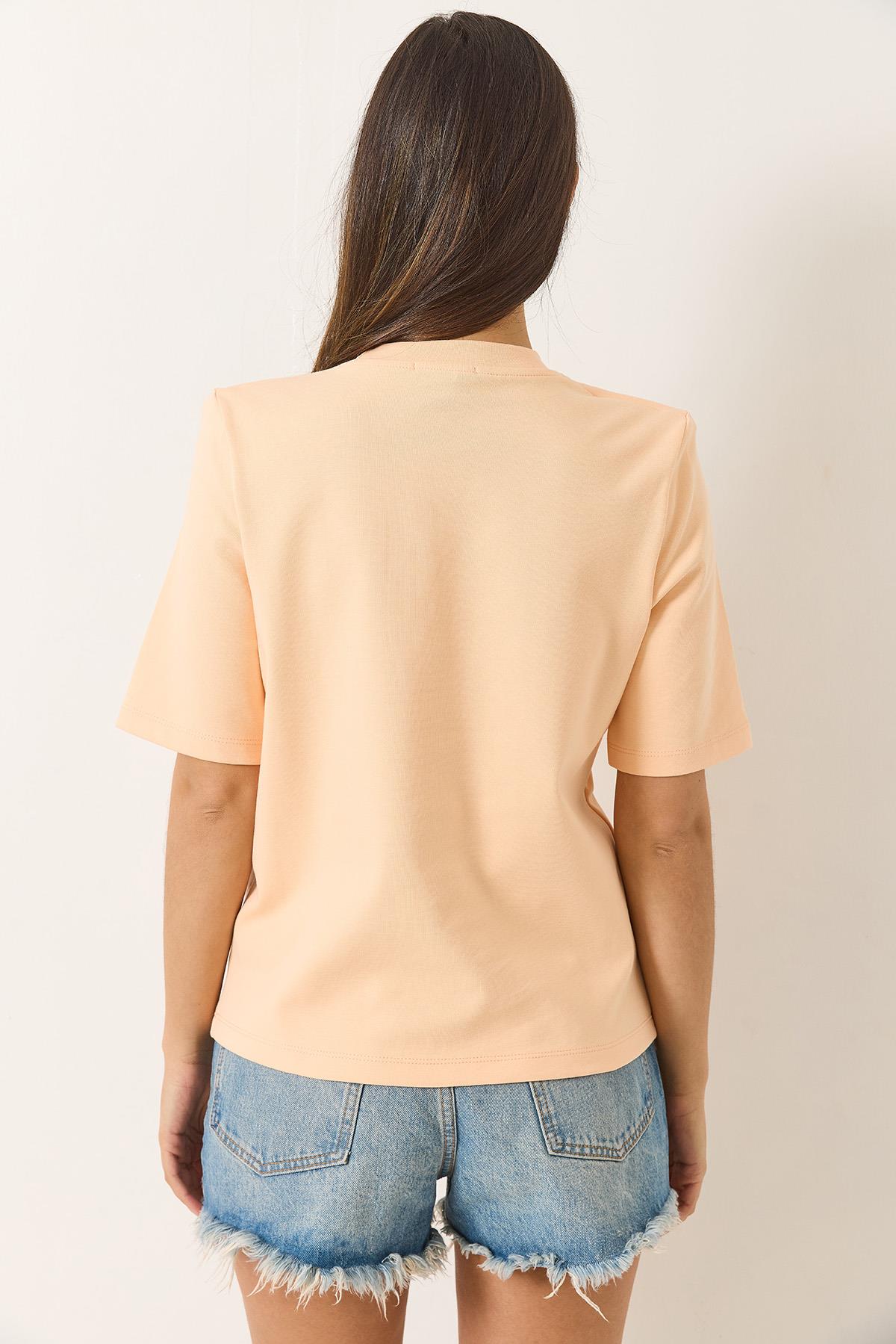 Kadın Bisiklet Yaka Vatkalı Pamuklu Basic T-Shirt 241134 60283128 - Yavru Ağzı · 7