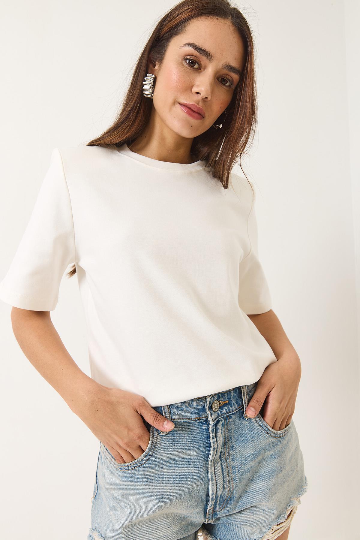 Kadın Bisiklet Yaka Vatkalı Pamuklu Basic T-Shirt 241134 60283128 - Beyaz · 6