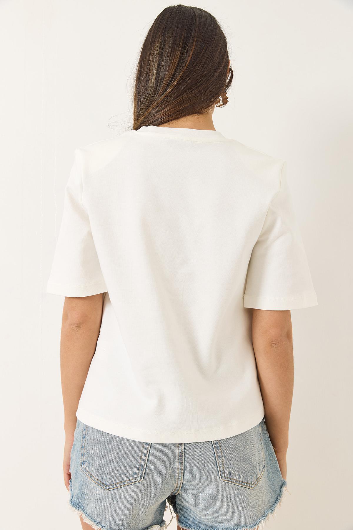 Kadın Bisiklet Yaka Vatkalı Pamuklu Basic T-Shirt 241134 60283128 - Beyaz · 8