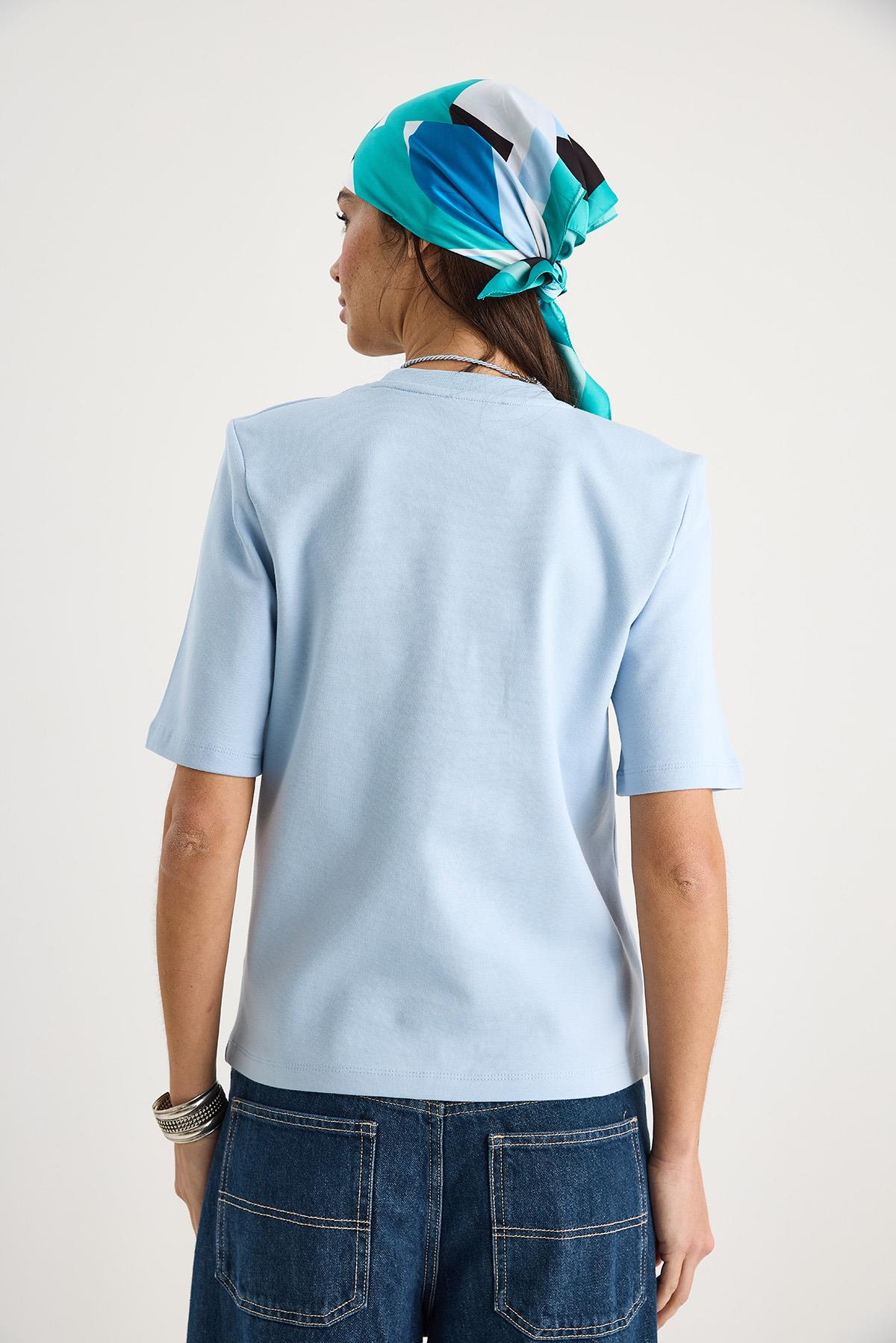 Kadın Bisiklet Yaka Vatkalı Pamuklu Basic T-Shirt 241134 60283128 - Bebe Mavisi · 7