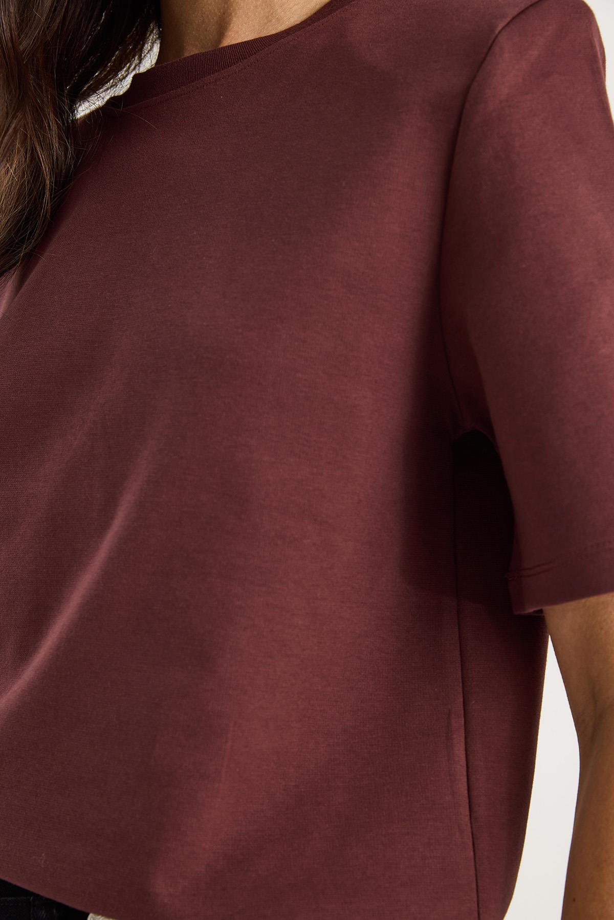 Kadın Bisiklet Yaka Vatkalı Pamuklu Basic T-Shirt 241134 60283128 - Koyu Kızıl Kahve · 6