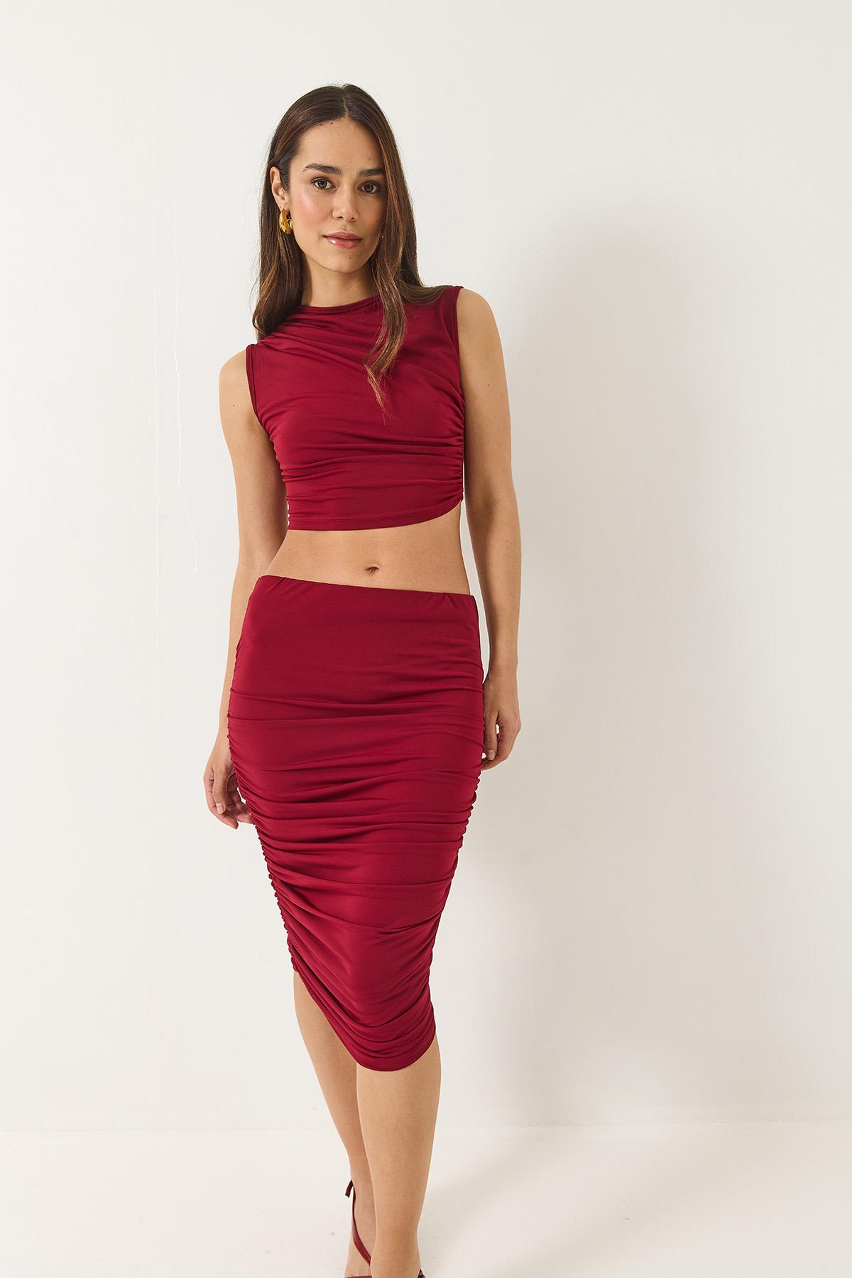 Kadın Büzgü Detaylı Crop Candy Alt-Üst Takım 60283136 - Bordo · 5
