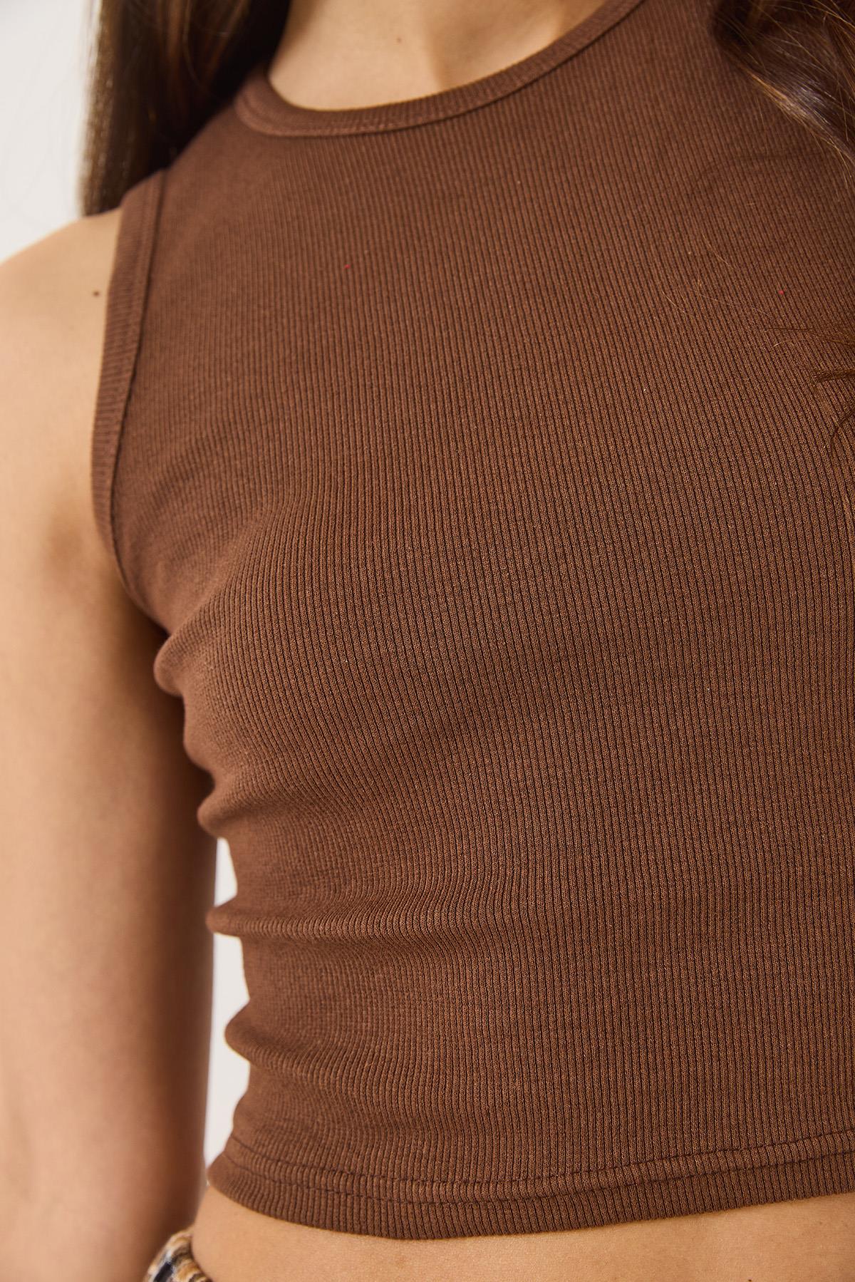Kadın Fitilli Halter Yaka Kaşkorse Basic Crop Top Atlet 60602045 - Acı Kahve · 7