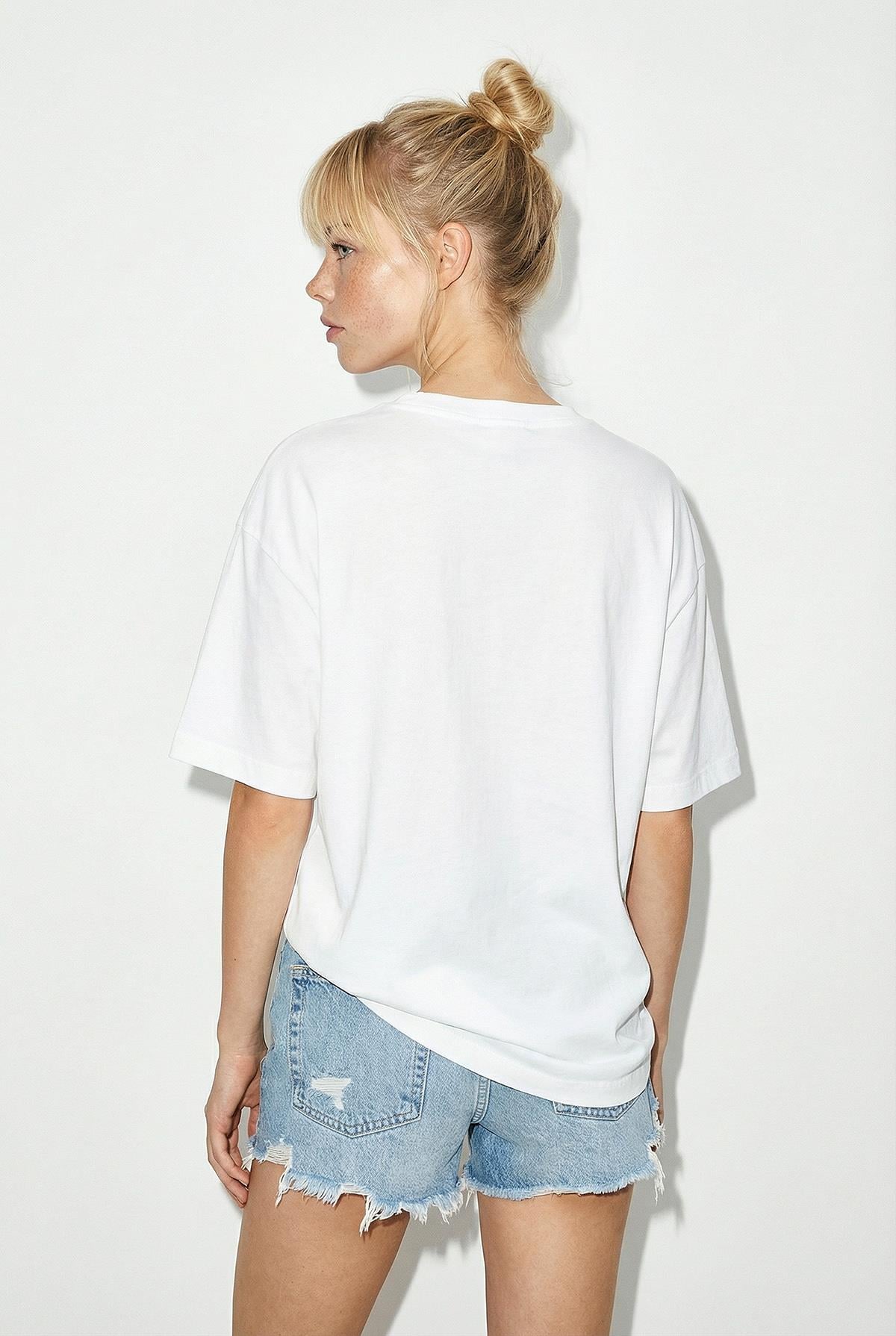 Kadın %100 Pamuk Bisiklet Yaka Flamingo Baskılı Oversize T-Shirt