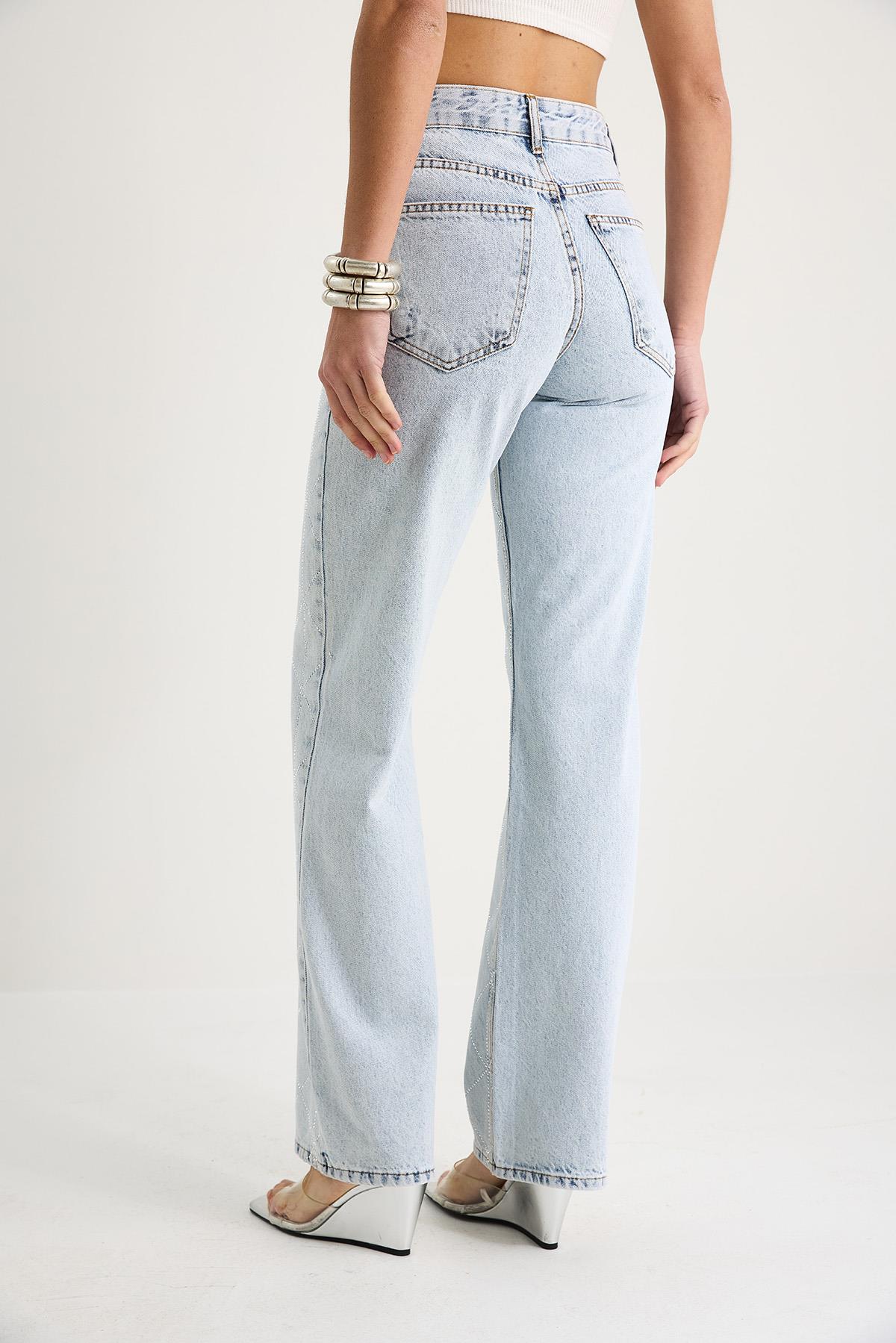Kadın Baklava Desenli Dijital Taş Baskılı Straight Denim Pantolon 488 60283287 - Buz Mavisi · 8