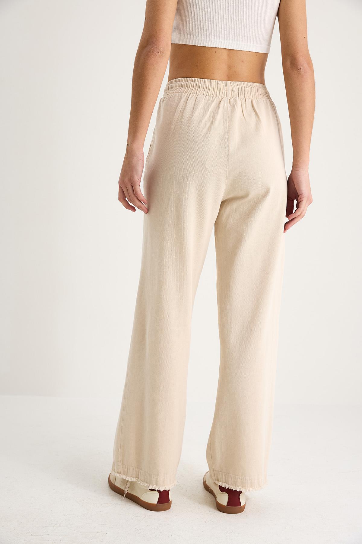 Kadın Beli Lastikli Paça Detaylı Palazzo Kalıp Pamuk Gabardin Yazlık Pantolon 60283323 - Bej · 6