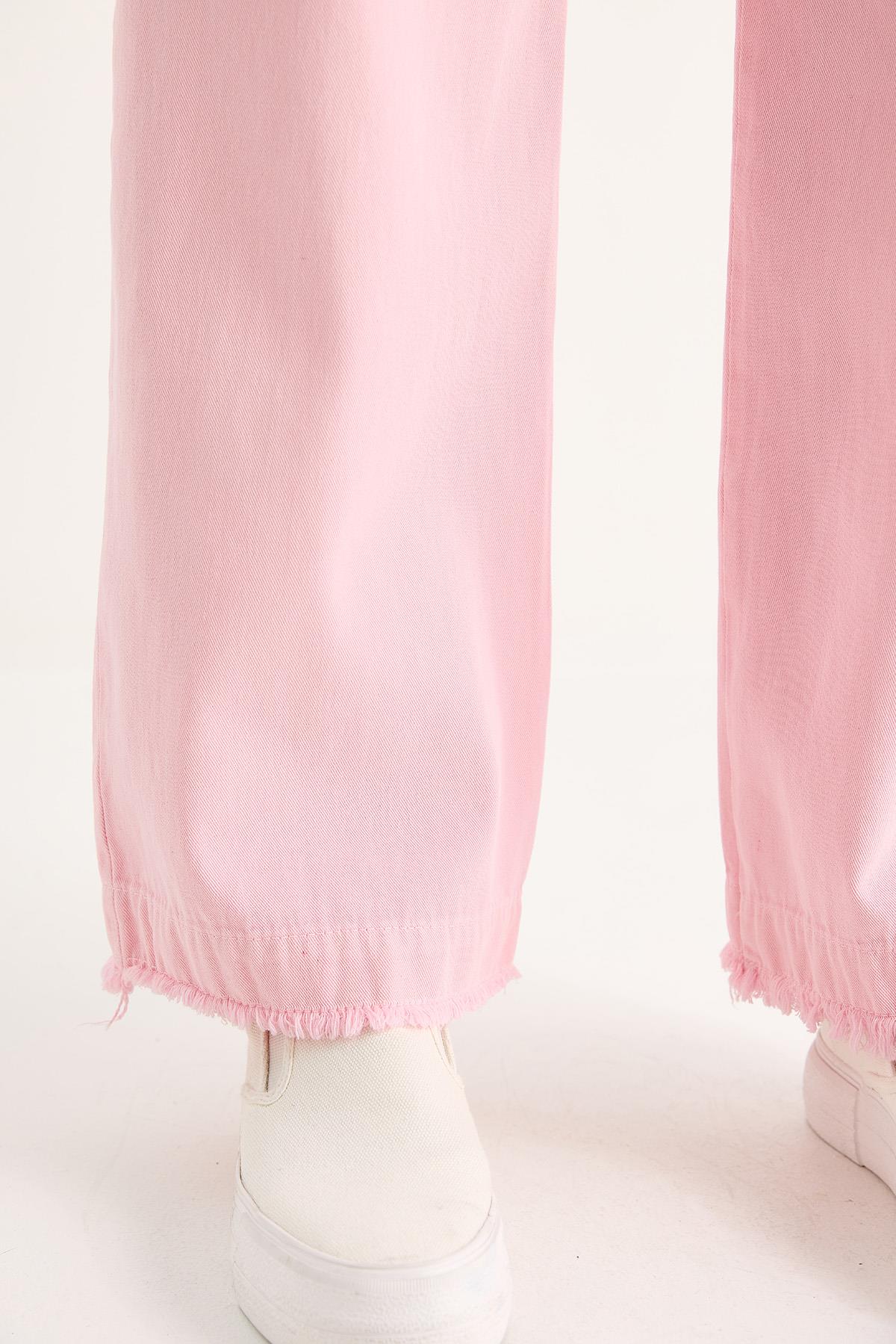 Kadın Beli Lastikli Paça Detaylı Palazzo Kalıp Pamuk Gabardin Yazlık Pantolon 60283323 - Toz Pembe · 7