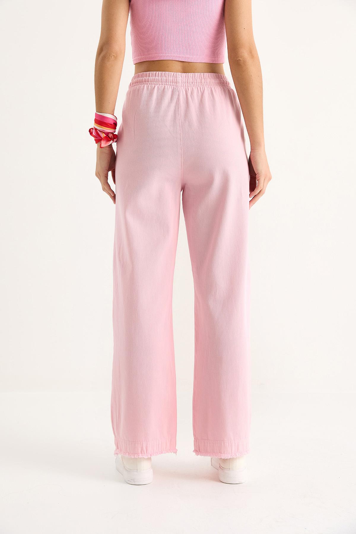 Kadın Beli Lastikli Paça Detaylı Palazzo Kalıp Pamuk Gabardin Yazlık Pantolon 60283323 - Toz Pembe · 8