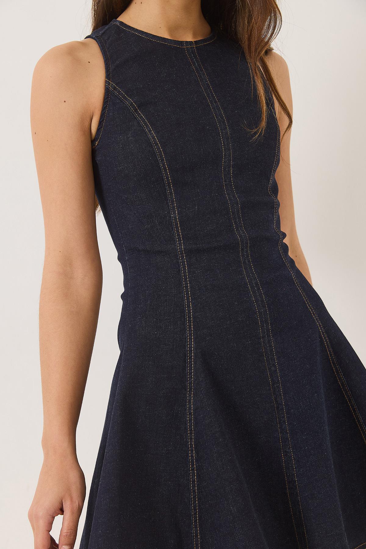 Kadın Bisiklet Yaka Fermuarlı Dikiş Detaylı Volanlı Likralı Yazlık Mini Denim Elbise 8037 60283164 - Lacivert · 7