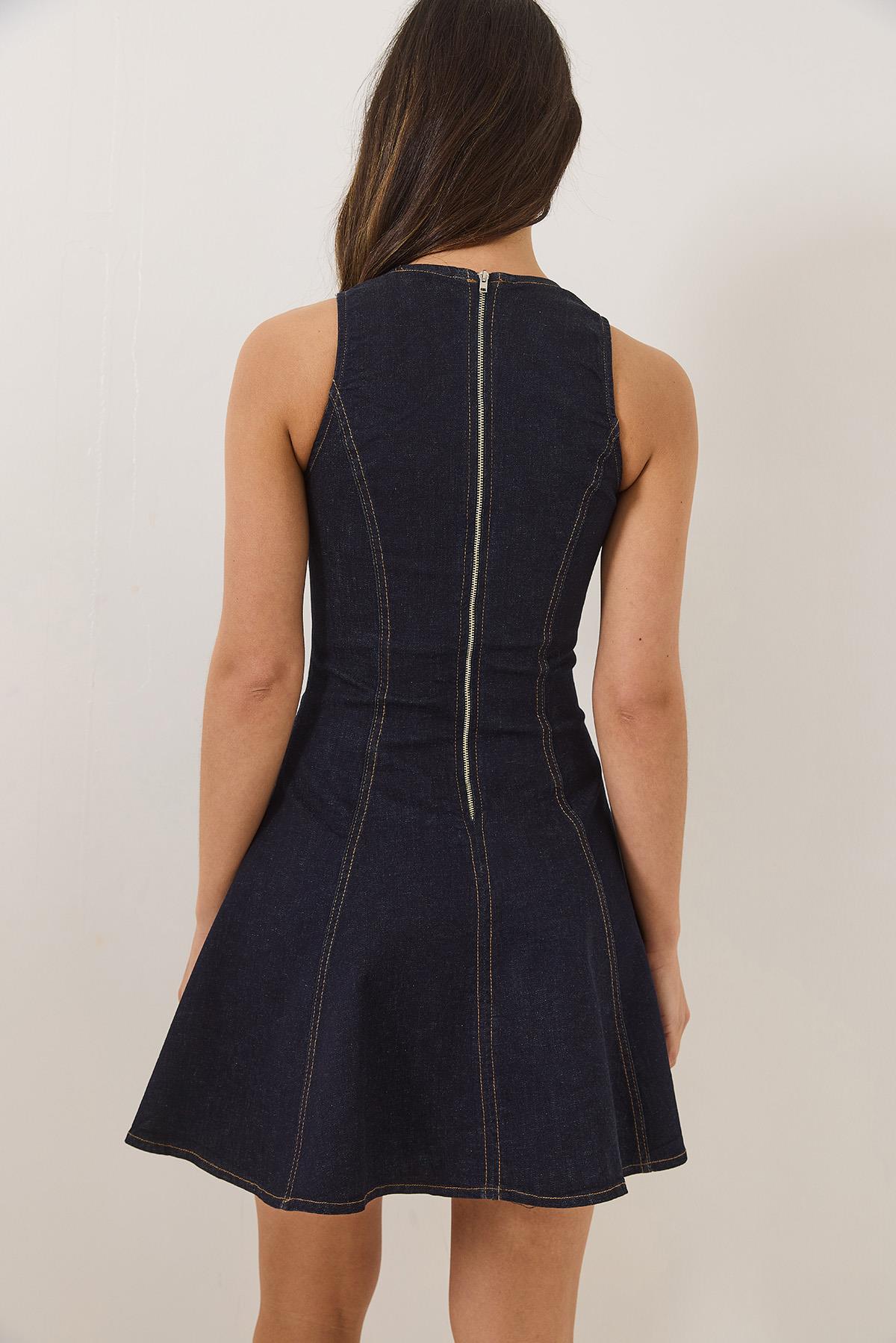 Kadın Bisiklet Yaka Fermuarlı Dikiş Detaylı Volanlı Likralı Yazlık Mini Denim Elbise 8037 60283164 - Lacivert · 8
