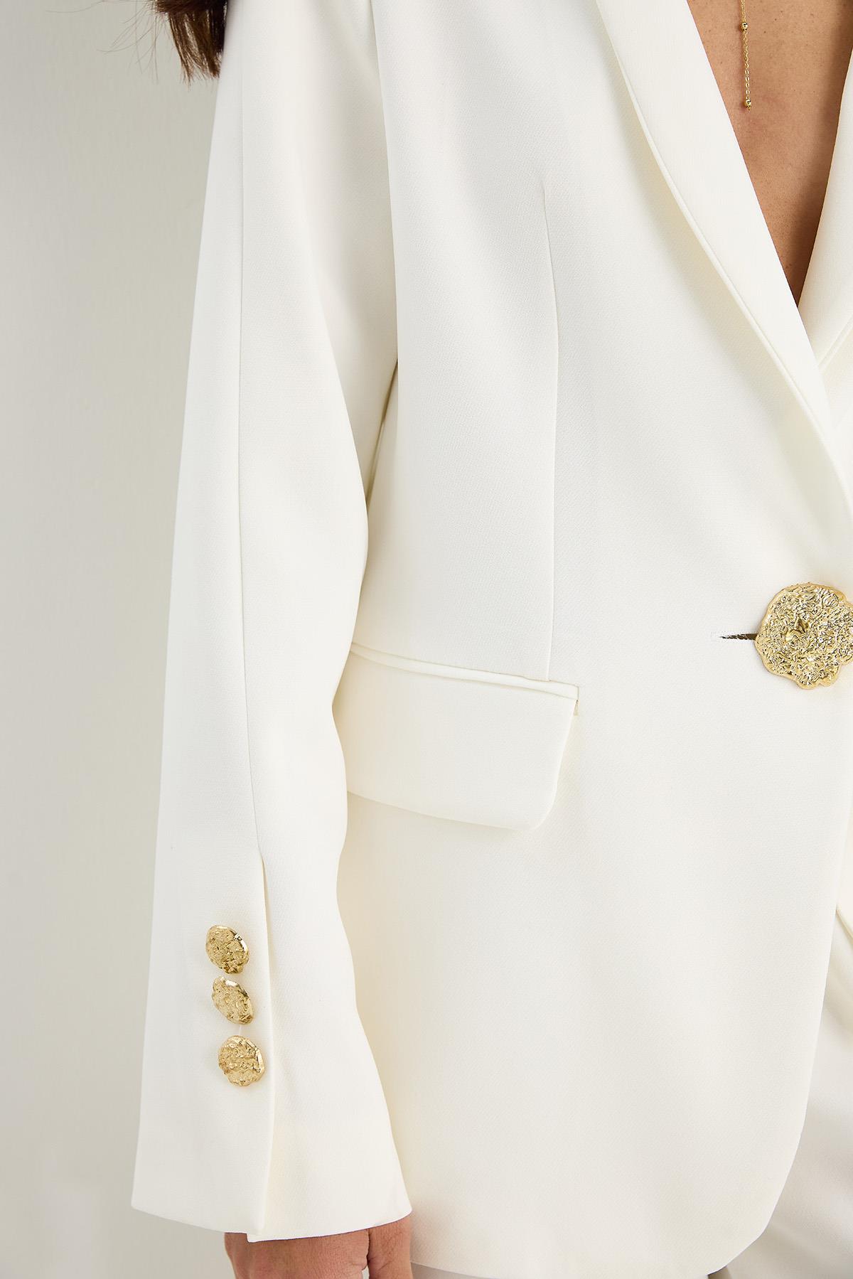 Kadın Gold Düğme Detaylı Hakim Yaka Şık Blazer Ceket 50182 60283264 - Ekru · 6